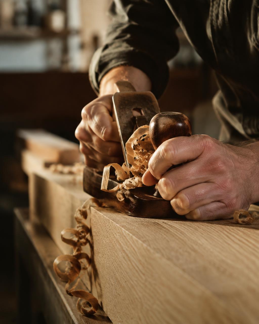 Craftsman hand-planing oak